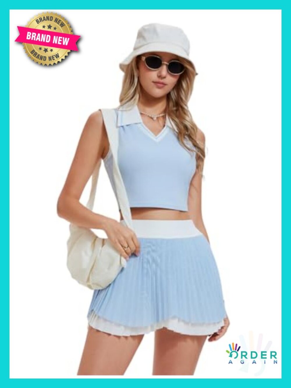 2 Piece Skort Set - Sleeveless Polo & Pleated Tennis Skirt with Pockets